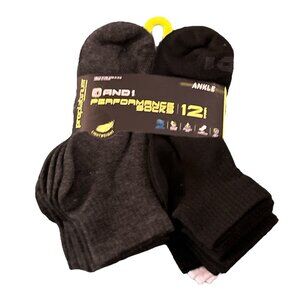 AND1 - 12 Pair Ankle Socks-Proplatinum, White, Black, Gray, Multi Color Package
